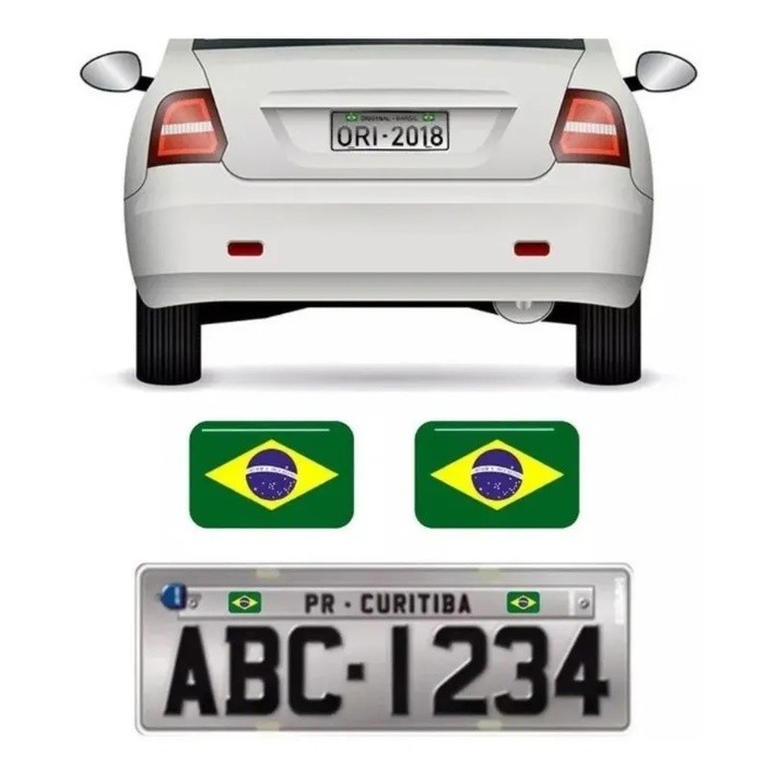 Par De Emblemas Adesivo Resinado Bandeira Brasil Para Placa Carro / Moto em Oferta na Shopee