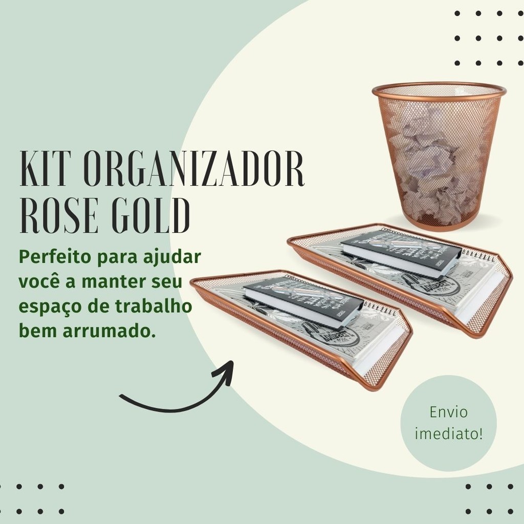 Bandejas Lixeira Organização Kit Escritório Caixa Loja Kit Escolar Rose Gold