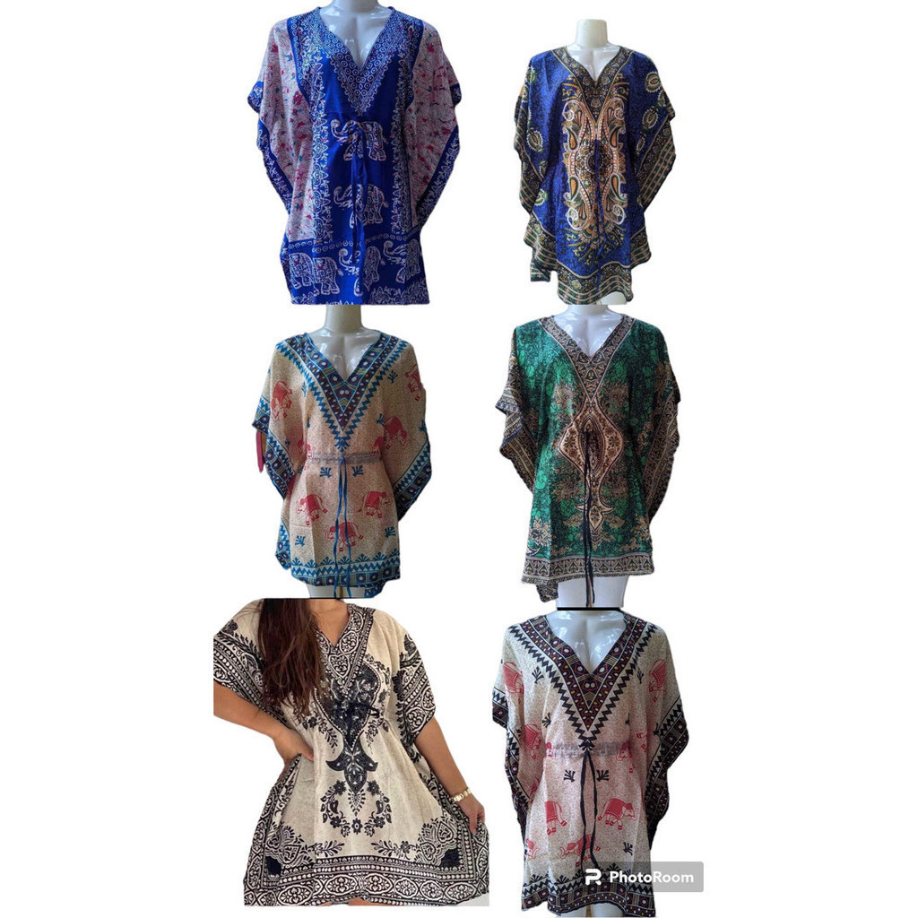3 Tres Saída Praia Banho Estampada Praia Bata Vestido Curto
