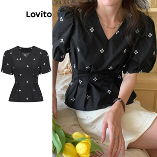 Lovito Blusa Elegante com Estampa Floral Delicada e Plissada para Mulheres L73AD010