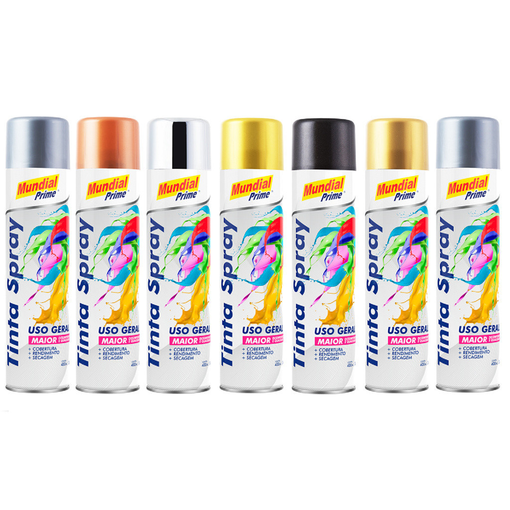 Tinta Spray Uso Geral Diversas Cores 400ML 250g Mundial Prime - Madeira Parede MDF Metais Tecidos Gesso Porcelana