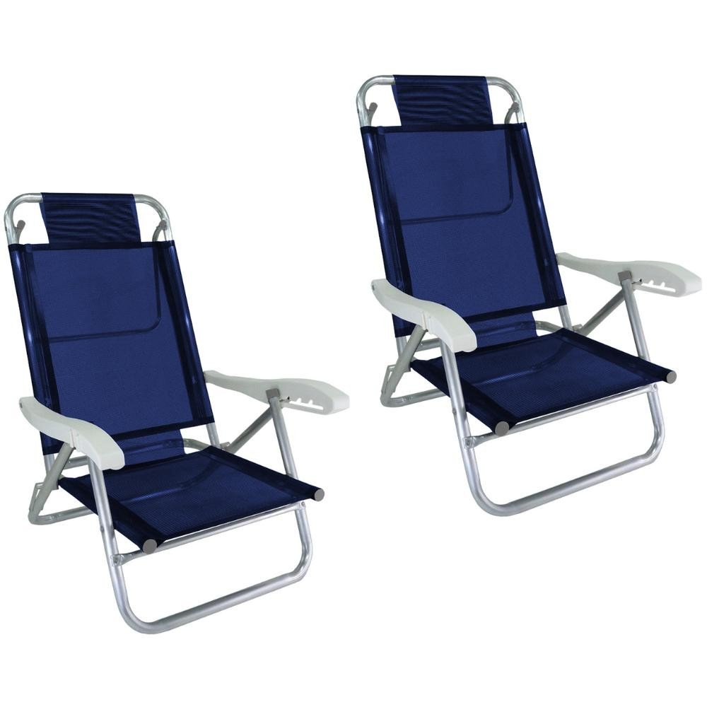 Imagem de Kit 2 Cadeira de Praia Alumínio 5 Posições Azul Marinho Zaka
