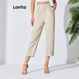 Lovito Casual Casual Com Botão Liso E Bolso Plissado Calças Para Mulheres LBL07136