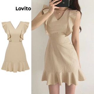 Lovito Vestido Casual com Babado na Barra para Mulheres L77ED118