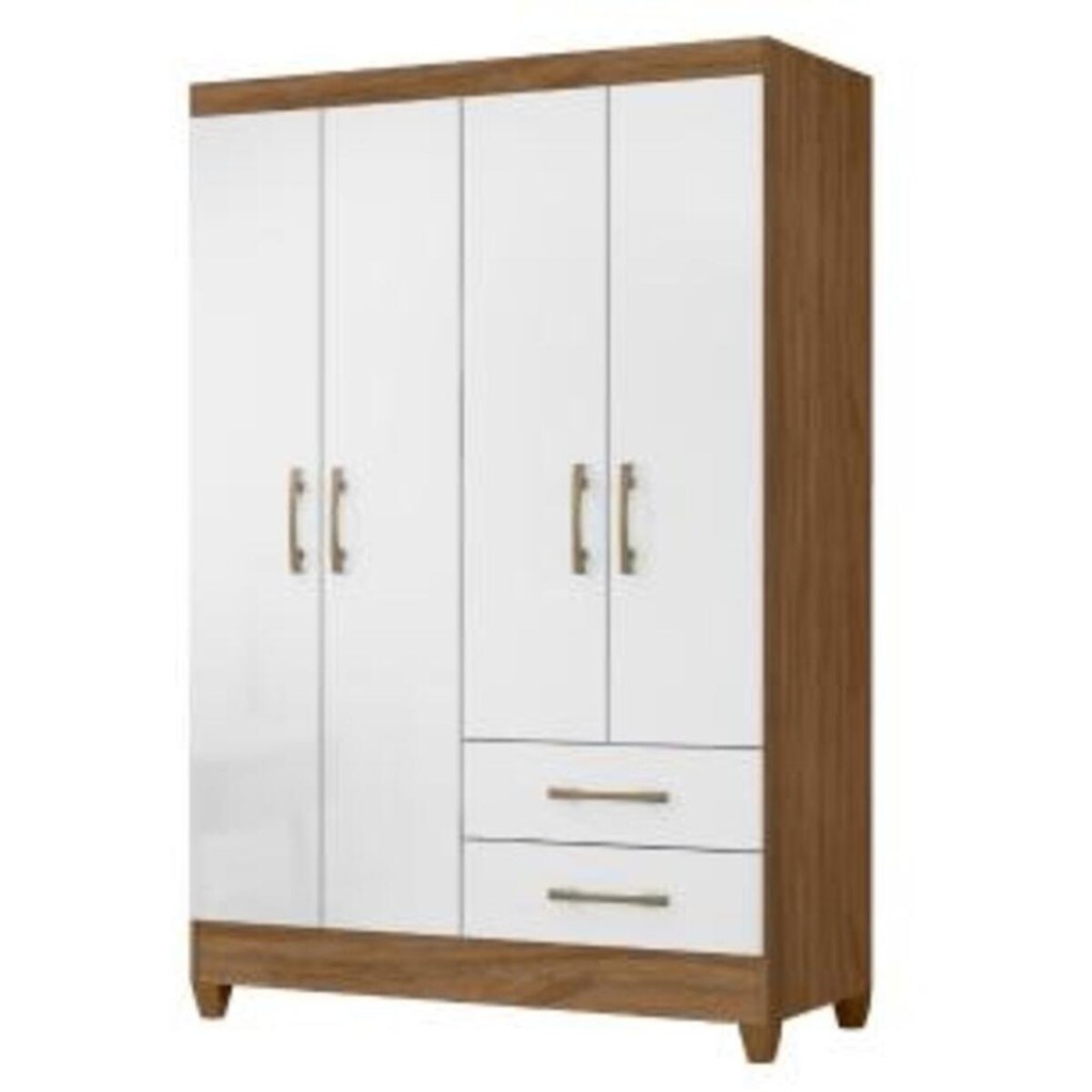 Guarda Roupas Solteiro Com 4 Portas Chile Nature / Branco - Home & Living