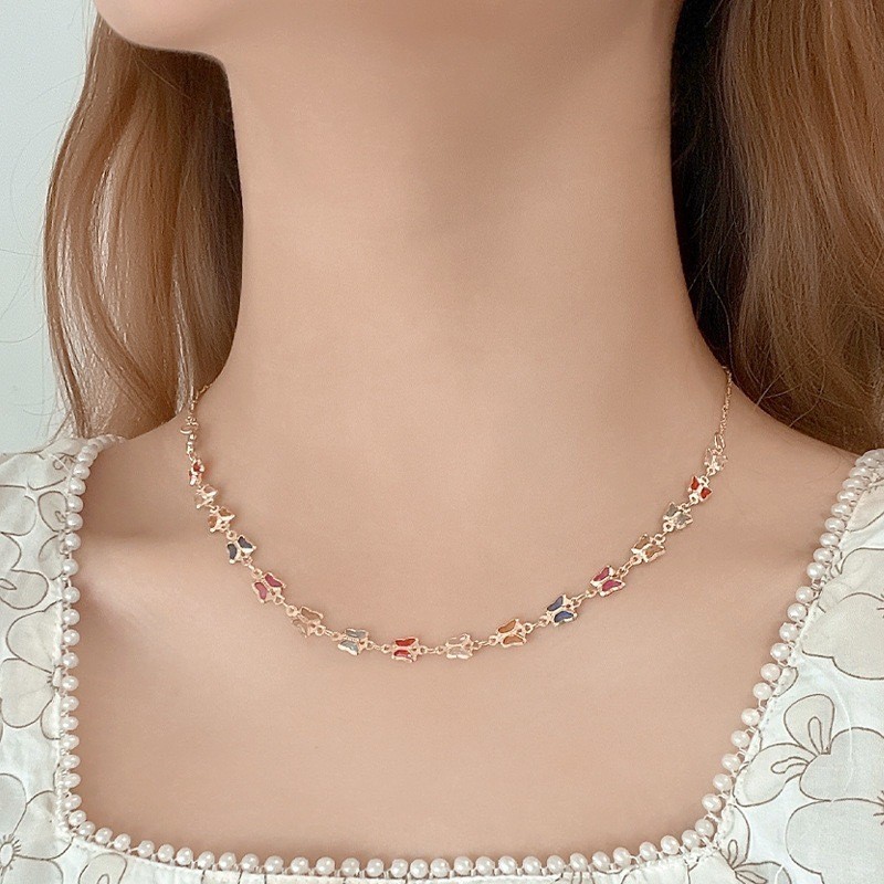 Colar Choker Borboleta Colorida Folheado Banhado A Ouro 18K A prata 925