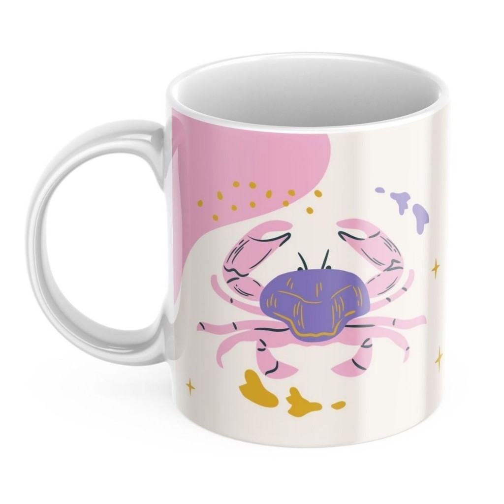 Imagem Caneca Xicara de Café ou Chá de Porcelana Personalizada Signos Cancer Divertida Engraçada para Presente Criativo 325ml