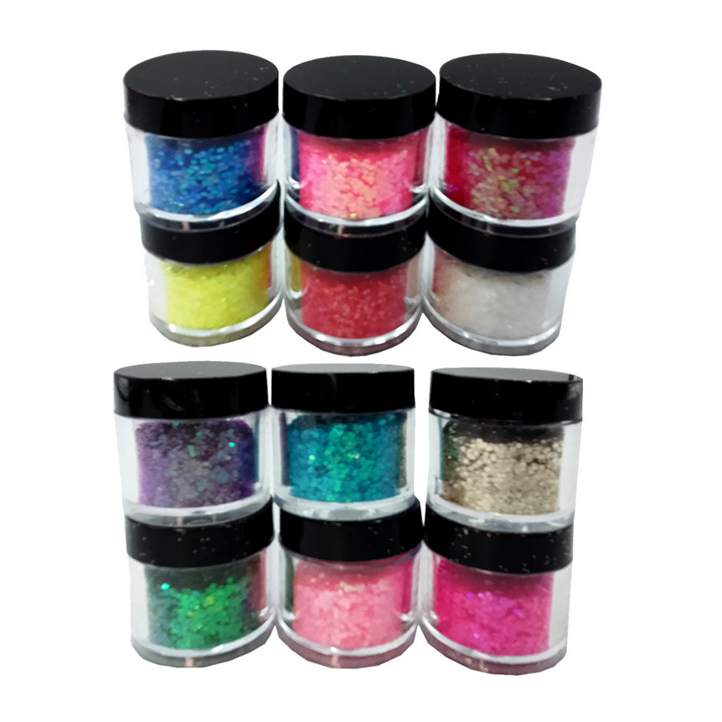 Kit Glitter Para Unhas 12 Cores Variadas Multicolorido Com 16g Em Cada Unidade