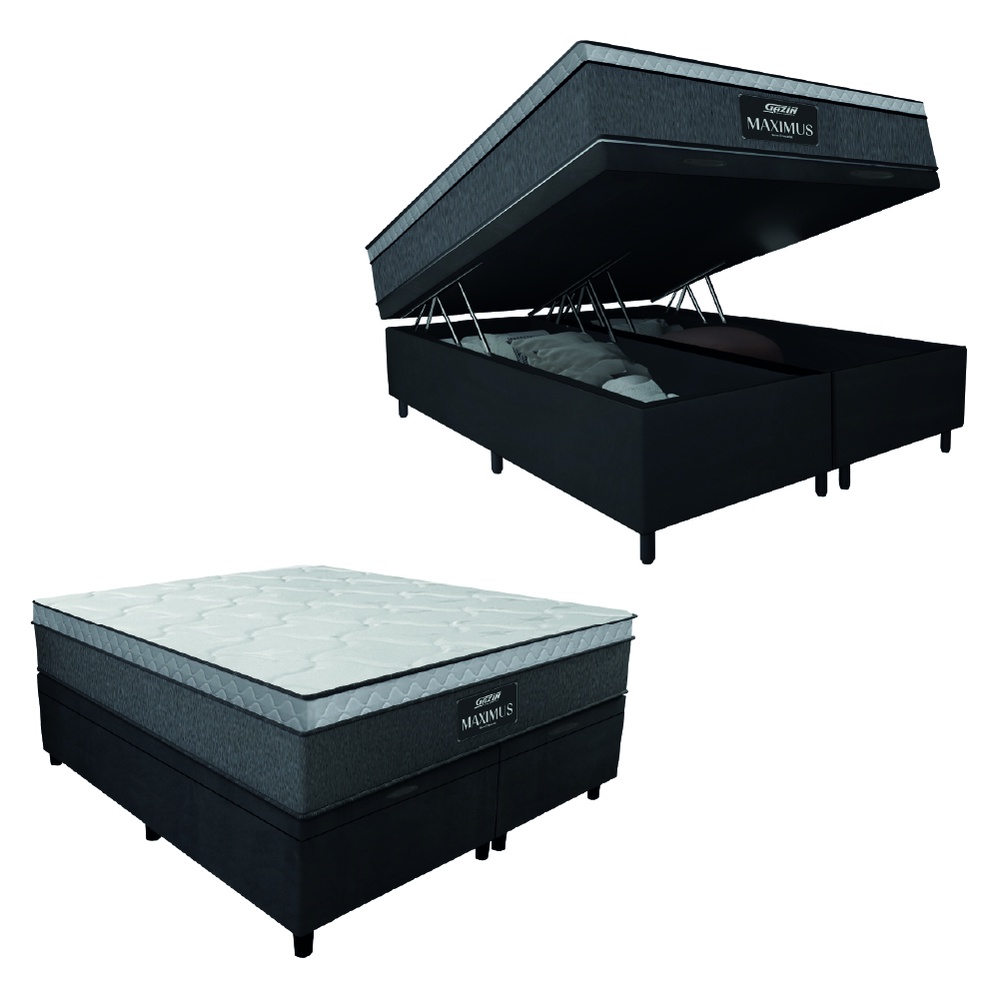 Cama Box Baú Casal Queen Colchão Gazin Maximus Molas Ensacadas 158x198x65cm Cinza / Preto - Suporta até 120Kg por Pessoa em Oferta na Shopee