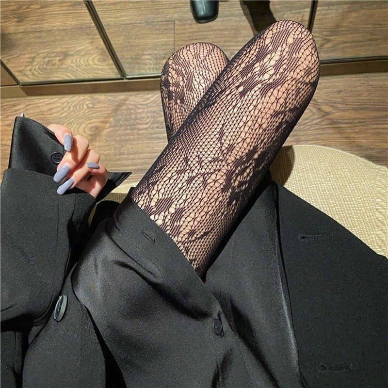 Meias De Rede De Pesca Em Malha Preta G-sock Leggings French Club Letter Pantyhose Women's Fashionable Nylon Impresso