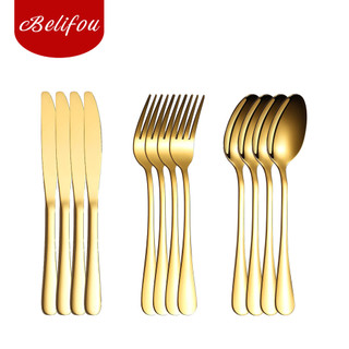 Belifou Kit 12 Jogo De Talheres Para Bife Aço Inoxidável Dourados