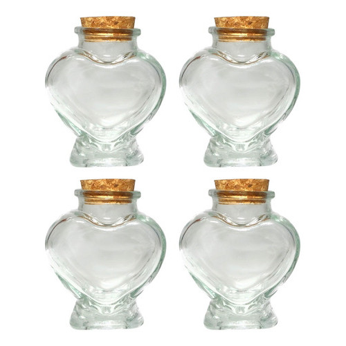Pote De Vidro Coração Rolha Tempero/Lembrancinha 70ml - 4 unidades - Home & Living