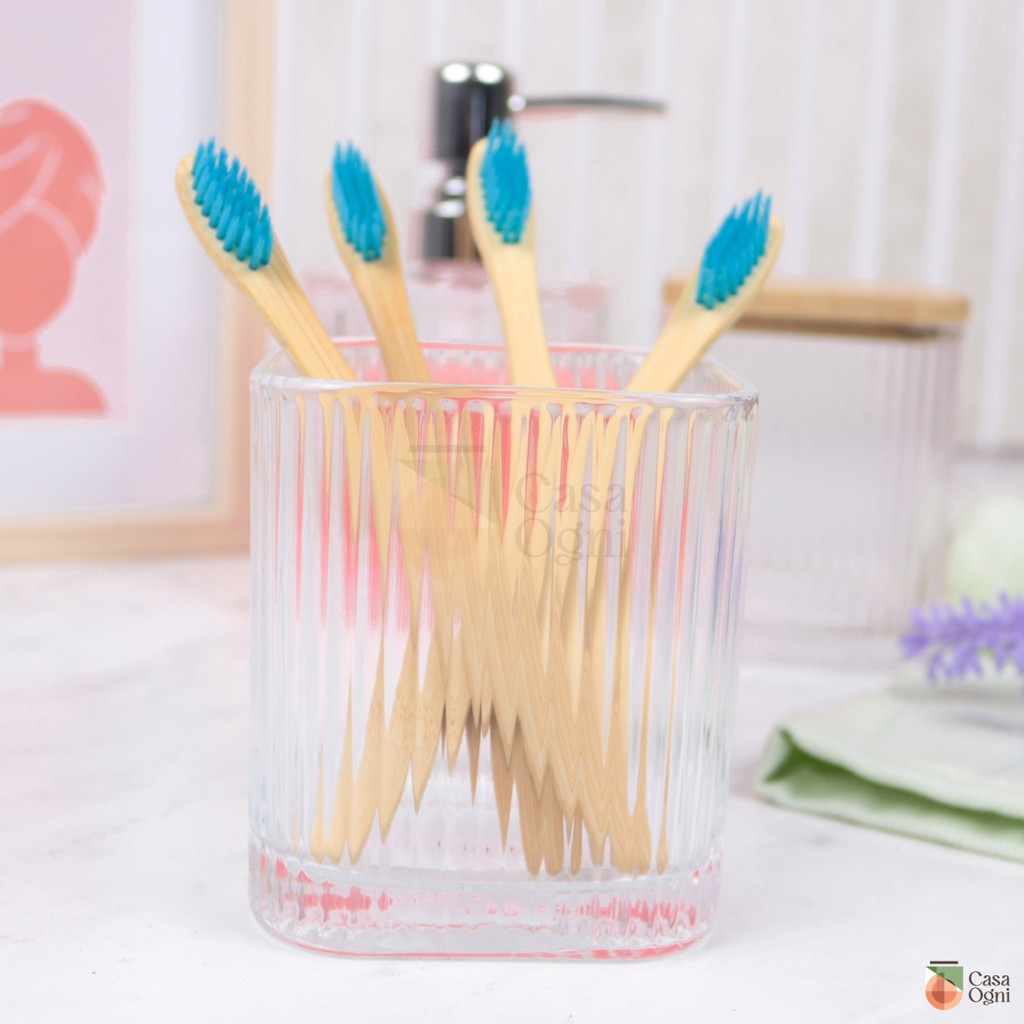 Porta Objetos Decorativo Banheiro de Vidro Lines Copo Multiuso Transparente para Escova de Dentes