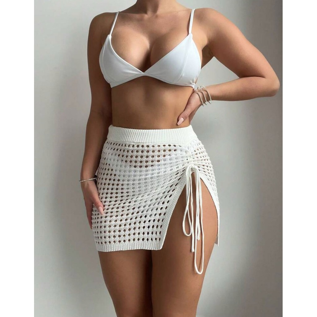 Saida de Praia Saia Trico Crochê Com Cordão Lateral Feminina Moda Verão em Oferta na Shopee