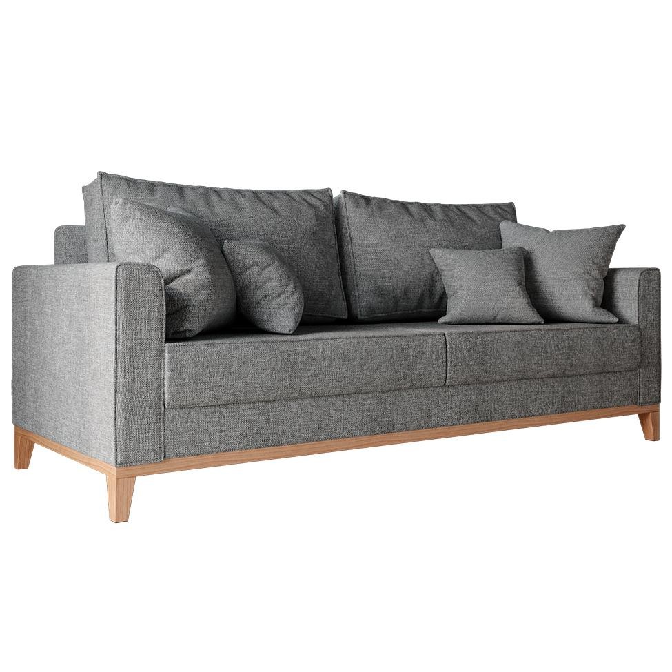 Sofá 3 Lugares Beny Base de Madeira Linho Cotton Grafite