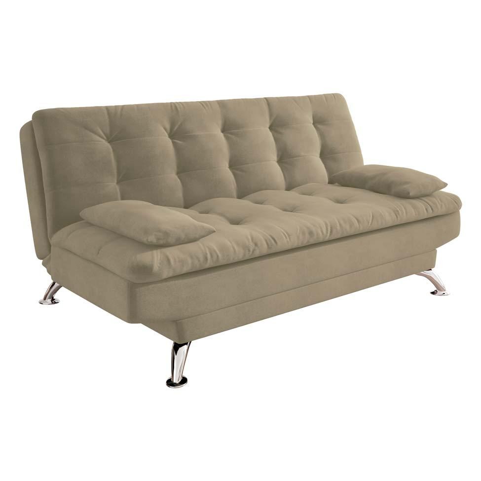 Sofá-Cama 3 Lugares Casal Premium Suede Velvet Bege - Home & Living