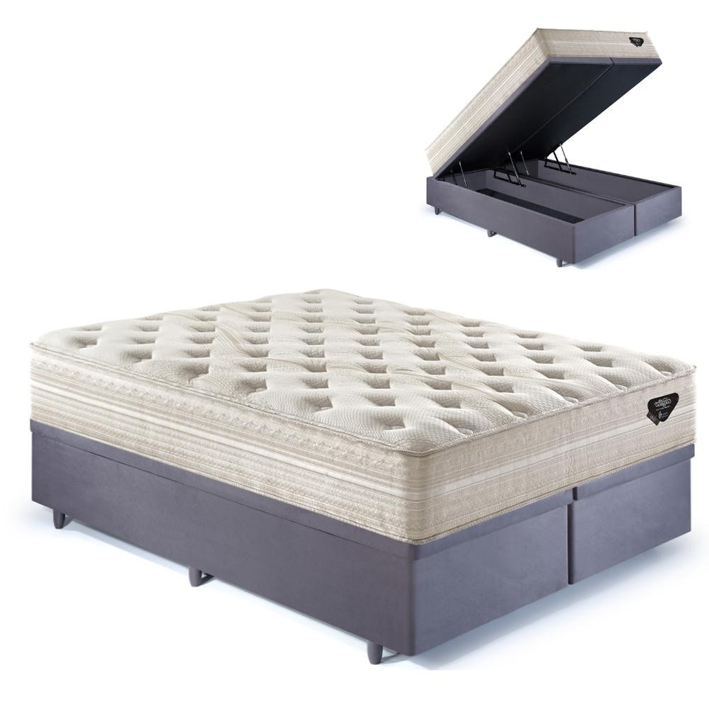 Base Box Baú Casal 138x188 Suede Cinza com Colchão Audaz