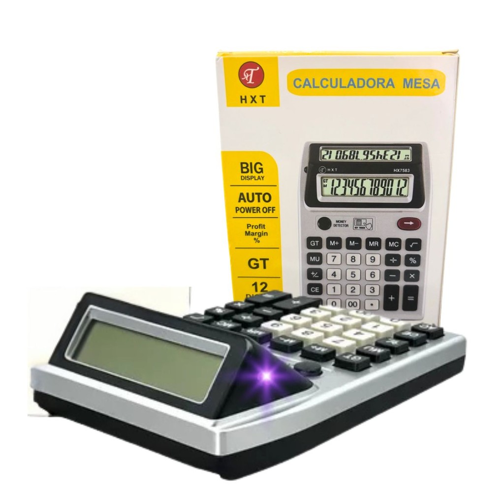 Calculador de Mesa 12 Digitos Detector Nota Falsa 2 Telas em Oferta na Shopee