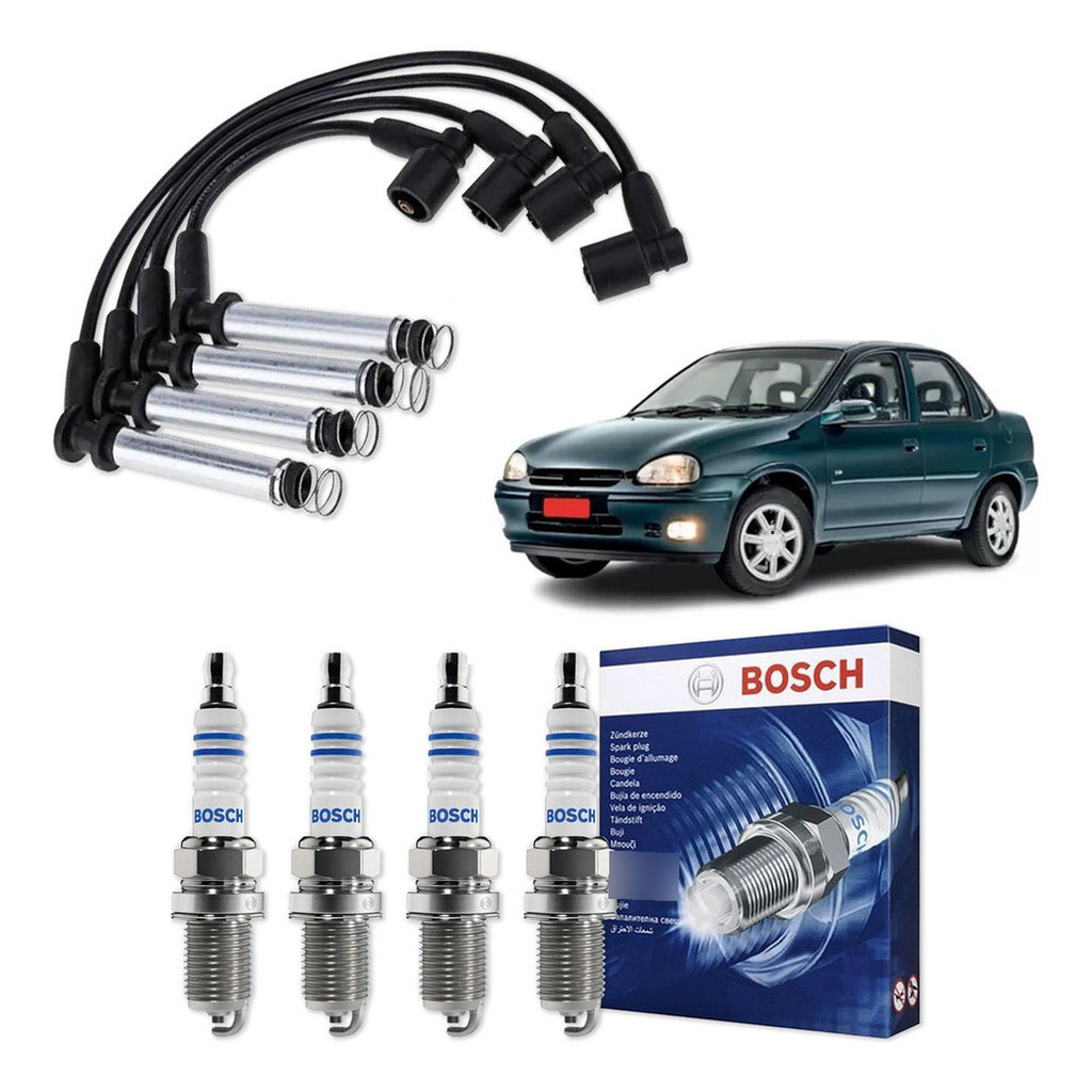 Kit Cabo E Vela de Ignição Original Bosch Chevrolet Corsa Sedan 1.0 MPFI 8V 1996 A 2002