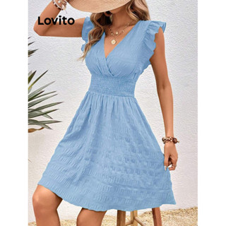 Lovito Boho Vestido Bata Feminino Liso com Babado LNL34060 (Branco/Rosa/Azul)