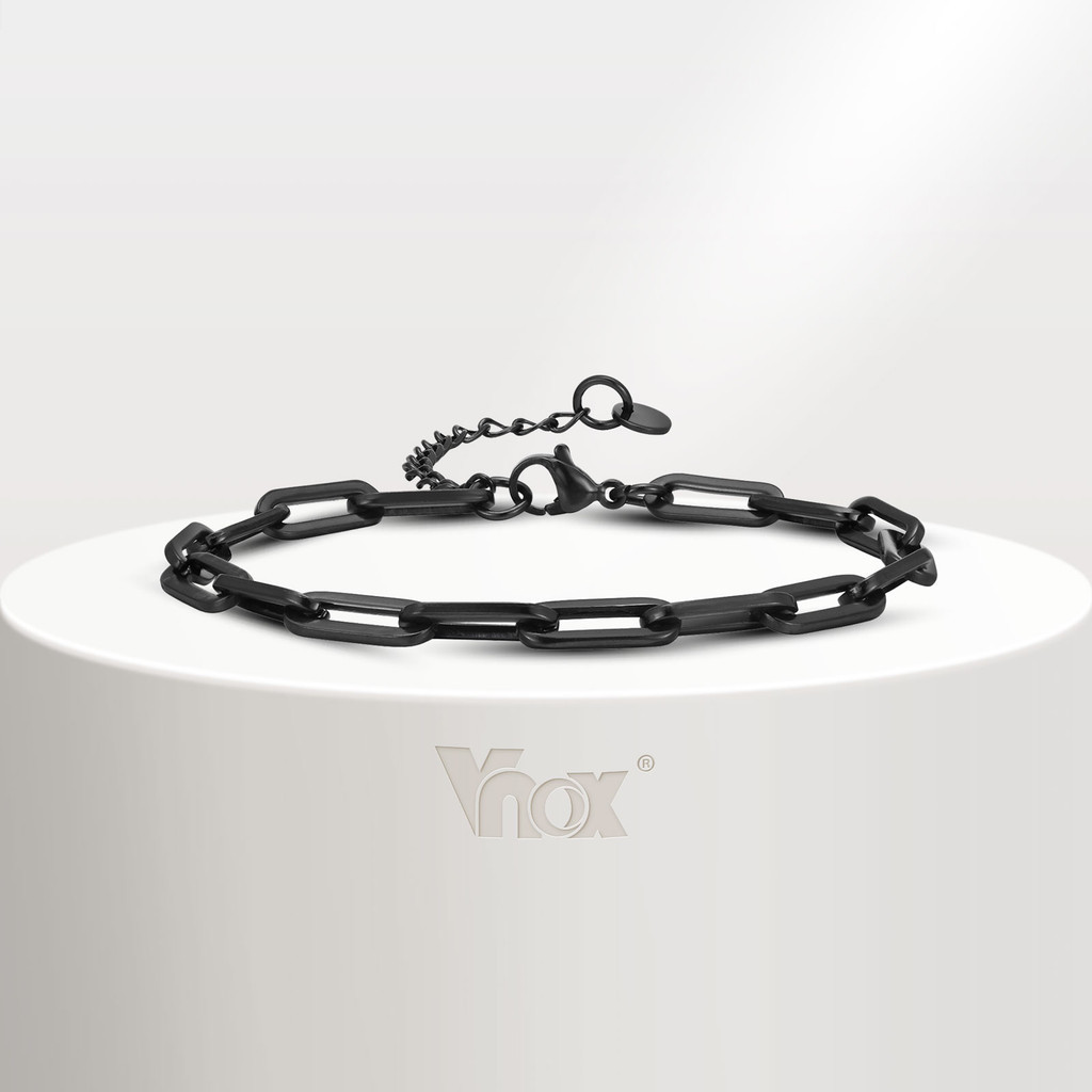 Vnox Fashionable E Minimalist Paper Clip Chain Men's Bracelet , Pulseira De Corrente Preta Ajustável De Aço Inoxidável , Jóias De Presente em Oferta na Shopee