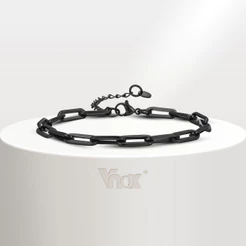 Vnox Fashionable E Minimalist Paper Clip Chain Men's Bracelet , Pulseira De Corrente Preta Ajustável De Aço Inoxidável , Jóias De Presente