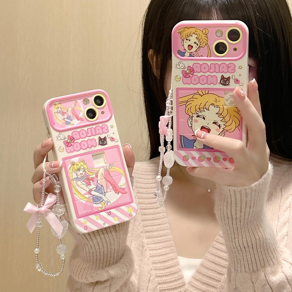 Divertido Quebra-Cabeça Sailor Moon Pearl Chain Compatível Para iPhone 15 14 13 12 Pro Max Capa Soft TPU Silicone Anti-Gotas Caixa De Proteção Total Do Telefone