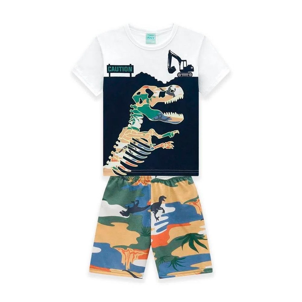 Pijama Menino Camiseta e Bermuda Dino Esqueleto Brilha no Escuro - Kyly em Oferta na Shopee