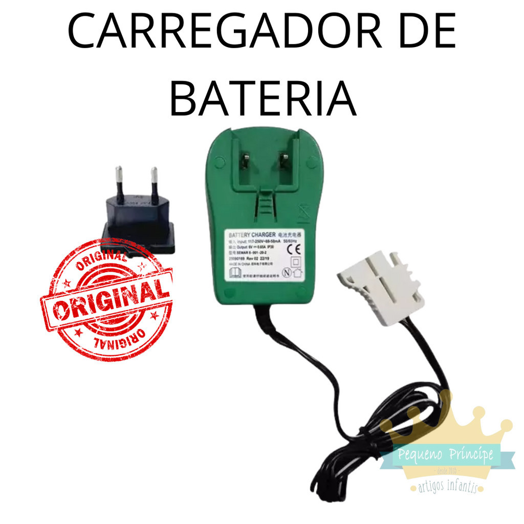 REPOSIÇÃO: Carregador Original de Brinquedos Elétricos Burigotto Pég Perego 6V