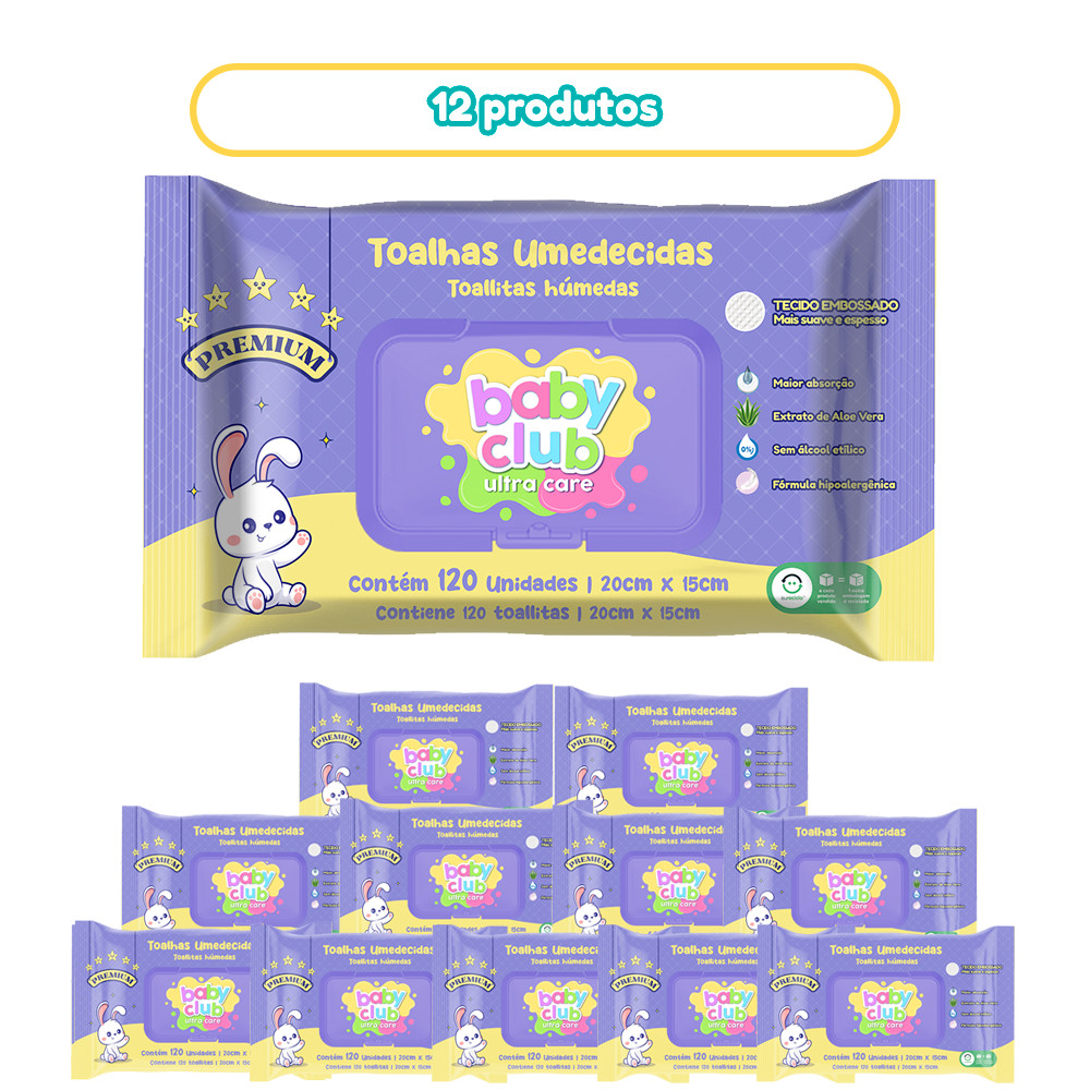 Kit 12 Toalhas Umedecidas Premium 120 Folhas Cada Baby Club Promoção