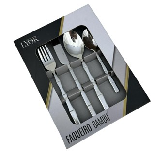 Faqueiro 16 Peças de Aço Inox Bambu Prateado Elegant - Lyor