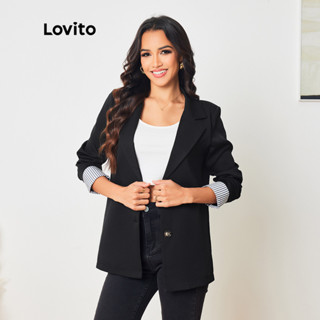 Lovito Blazers Frontais Com Botão De Costura Casual De Tecido Liso Para Mulheres LBL08061