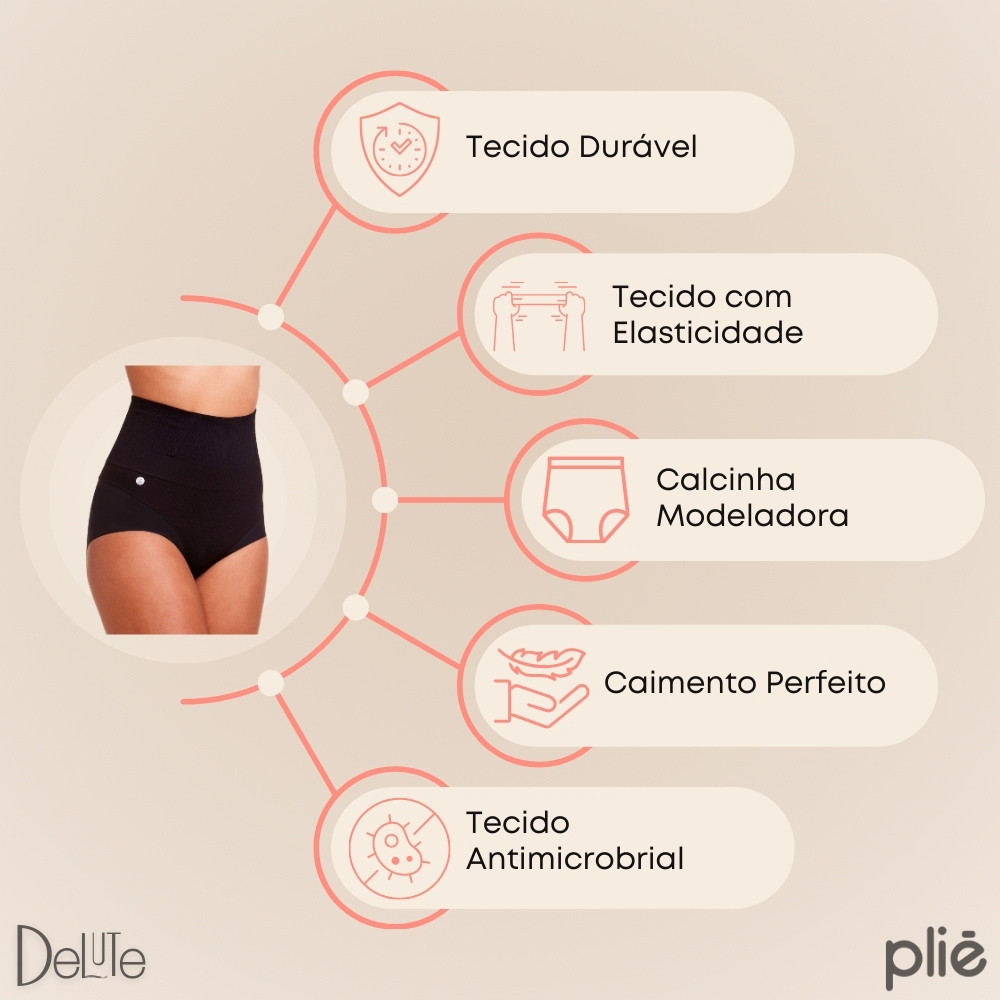 Detalhes do Calcinha Modeladora Plié Cintura Alta com Mini Barbatanas Reduz Medidas Control