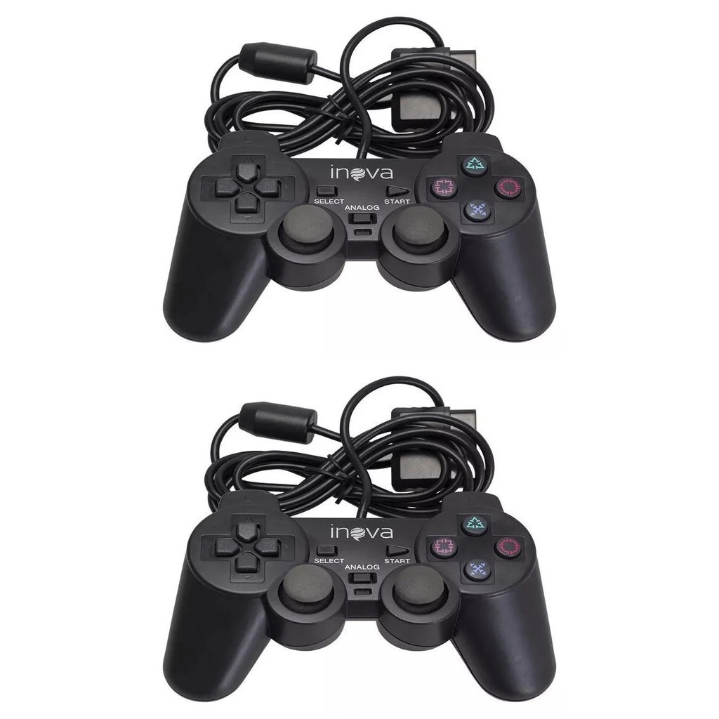 Kit 2 Controles Ps2 Joystick Com Fio Analógico Plug And Play