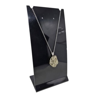 Colar de Aço Inox 50cm c/ Pedra Bruta Pirita Natural p/ Presente