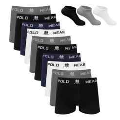 Kit 10 Cueca Boxer Polo Wear Microfibra Sortido + 3 Meias M4