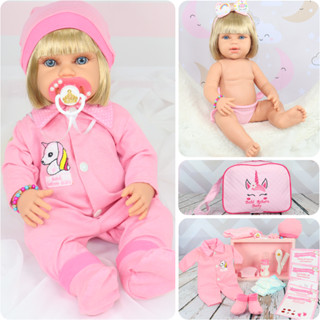 Boneca Bebê Reborn Corpo De Silicone Pode Dar Banho Muito Linda Loira Com Acessórios Completa