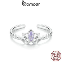 Bamoer 925 Sterling Sliver Ring Lotus Design De Lótus De Fita Presentes De Moda Requintada Para Mulheres