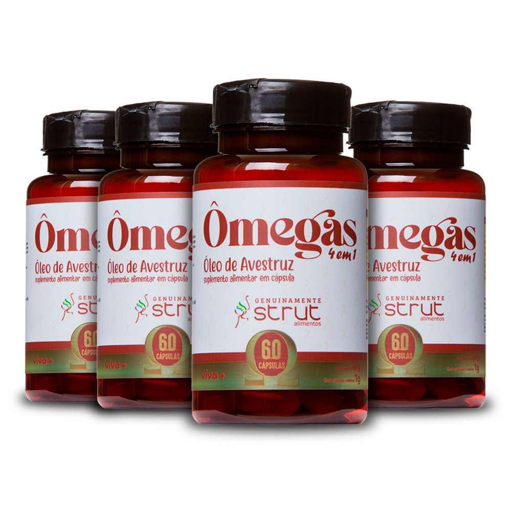 4X OLEO DE AVESTRUZ 60CAPS 1.000MG  STRUT OMEGA 3 6 7 9