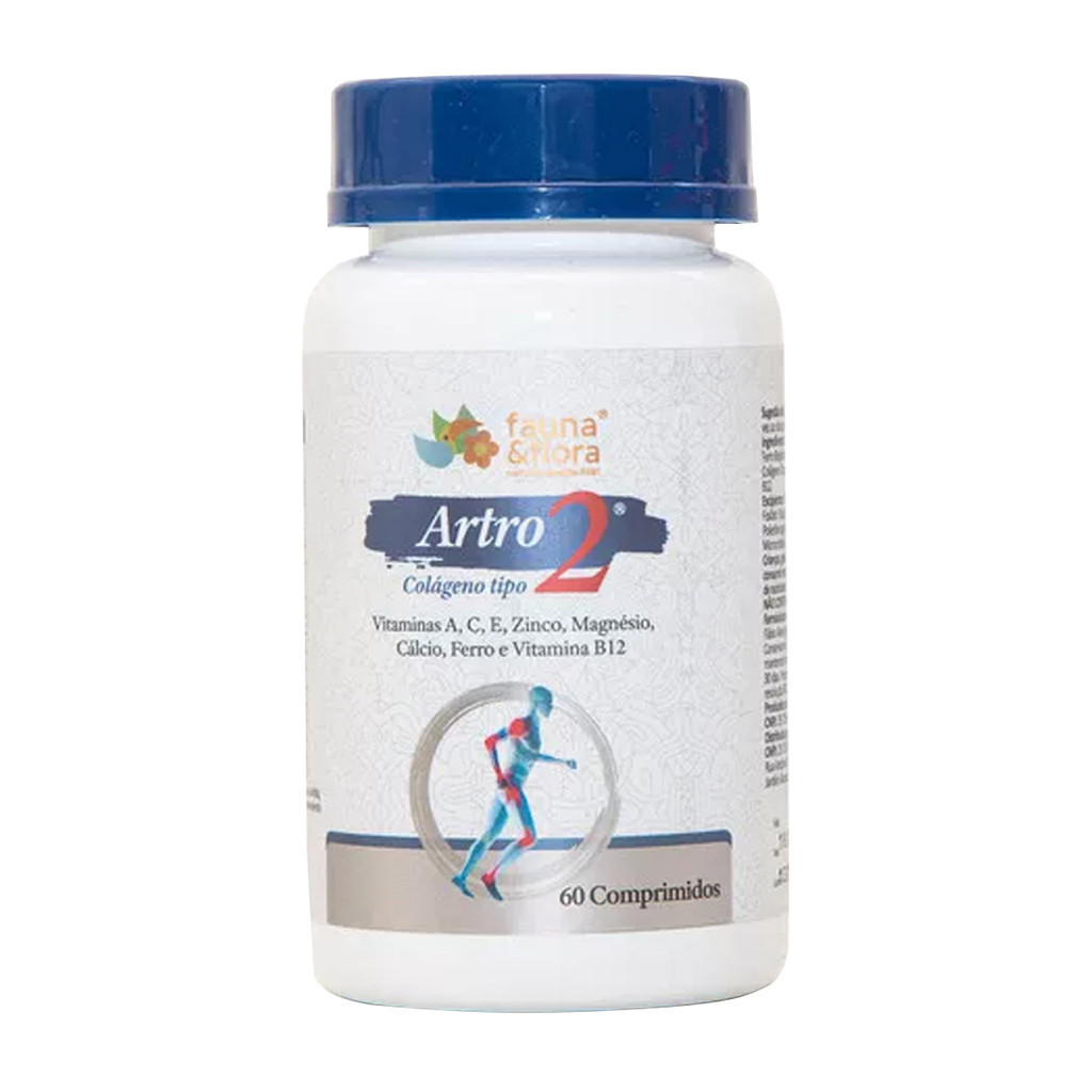 Artro 2 Colágeno Tipo 2 Pós Treino 60 Caps 700mg Vitaminas C B12 A E Zinco Magnésio Cálcio Ferro