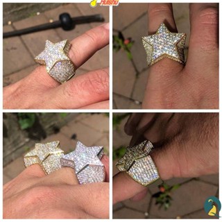 3D Hip Hop Cubic Zirconia Diamond CZ Star Ring Unisex em Oferta na Shopee