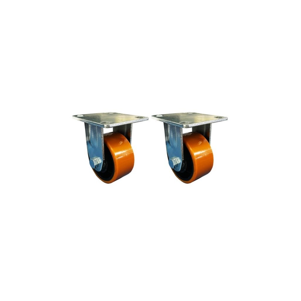 Kit com 2 Rodízios Fixo De Poliuretano Com Trava - 4pol - 100mm – 300kg – JST