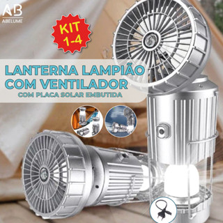 Lanterna Lampião com Ventilador LED c/ Placa Solar embutida Recarregável via usb e tomada em Oferta na Shopee