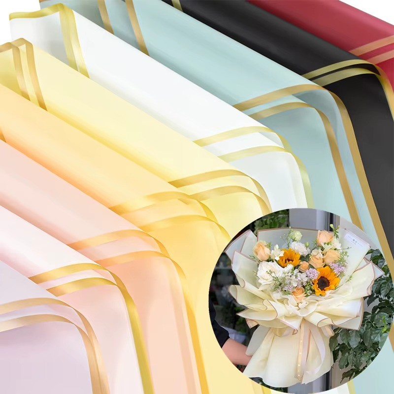 Papel De Embrulho De Flores Com Borda Dourada , Meio Transparente , Embalagem De Presente , Buquê De Florista , Para Fes