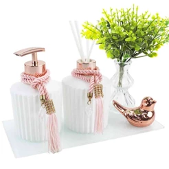 Kit Lavabo Banheiro Branco Porta Saboneteira Luxo E Difusor