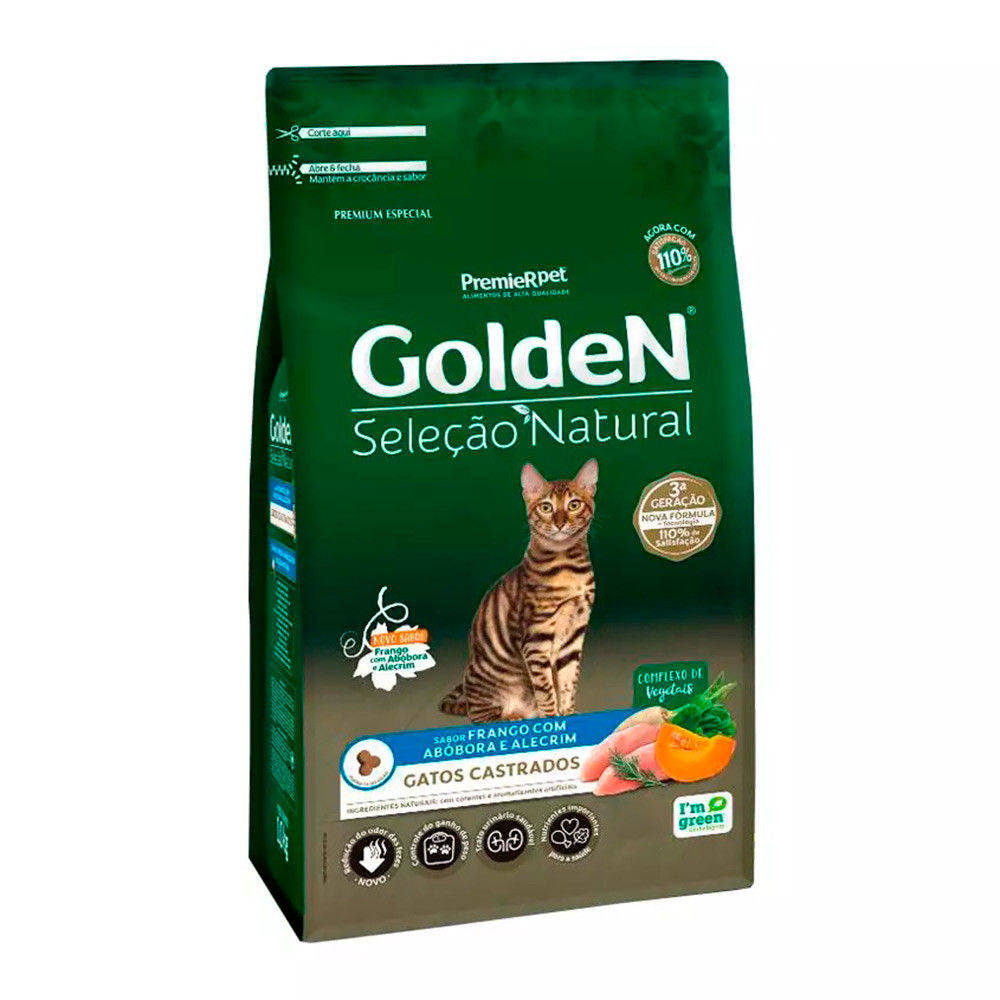 Ração Premier Golden Seleção Natural para Gatos Adultos Castrados Abóbora e Alecrim 10,1kg em Oferta na Shopee