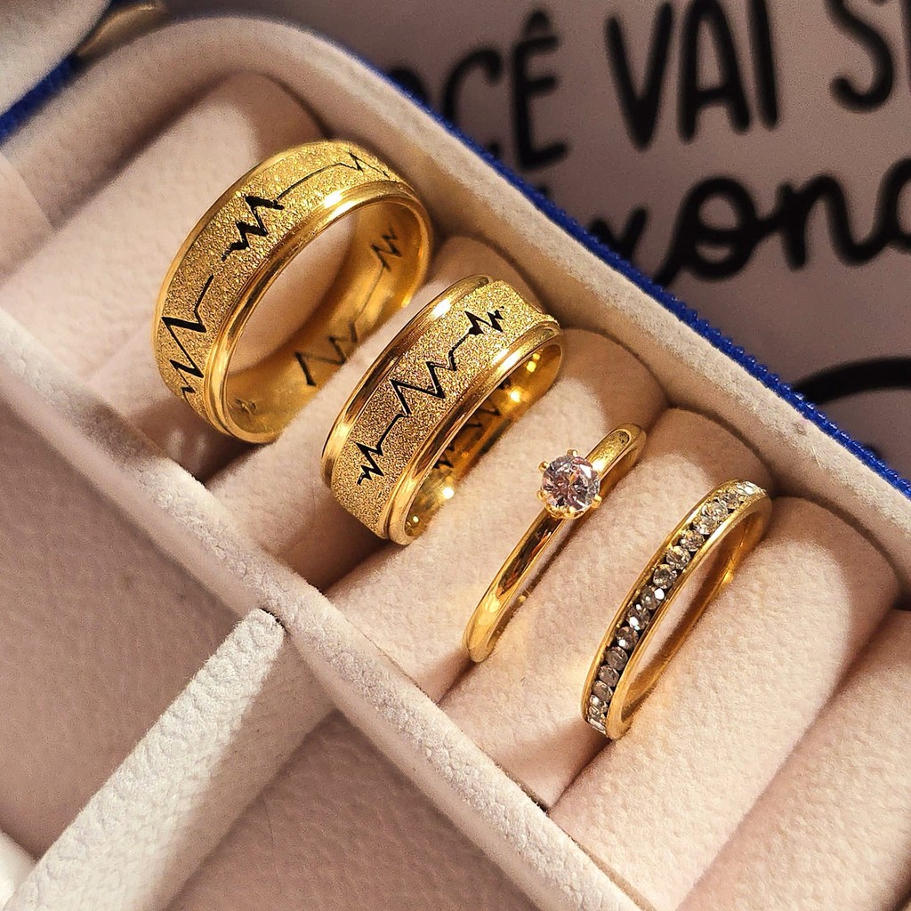 Kit aliança de casamento 8mm banhado moeda antiga batimento + gravação + aparador + anel (COD-11)