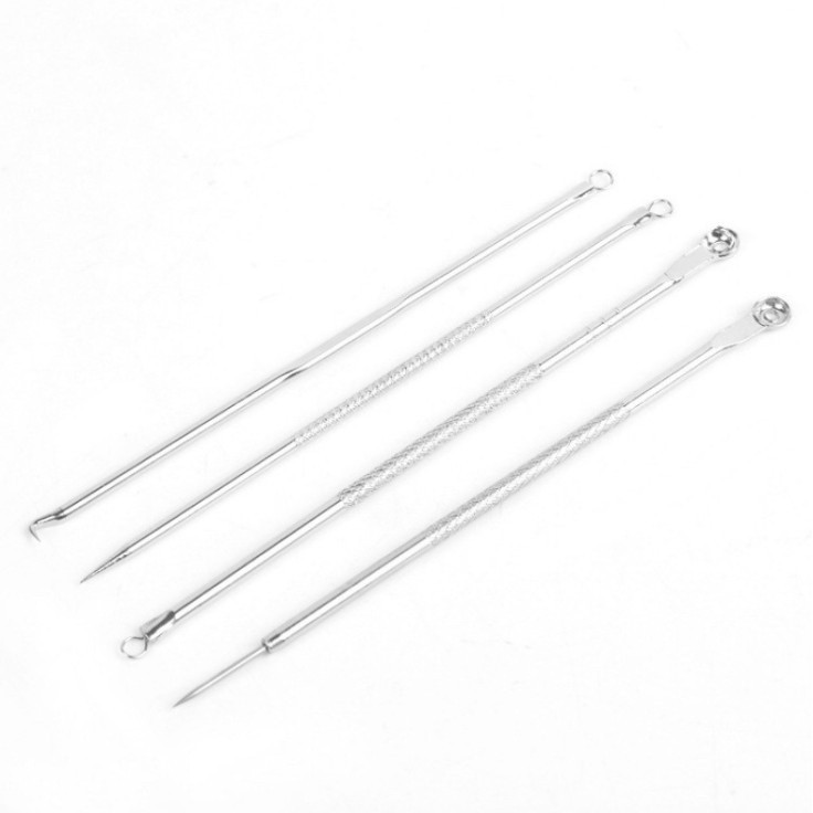 Kit Acne Espinha Extrator De Cravos Profissional Removedor 4 Pçs de Ponta Dupla com Pinça/Extrator/Agulha Cureta