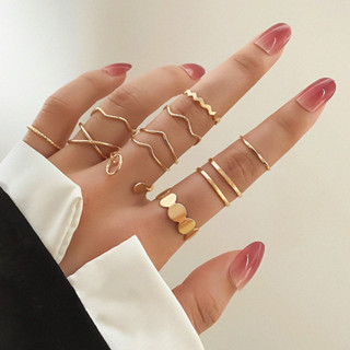 Moda Minimalista Onda De Água Cruz Anel Conjunto 10 Pçs Elegante Ajustável Empilhável Anéi...