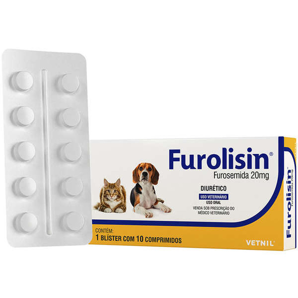 Furolisin Diurético Vetnil Comprimido 20 mg para Cães e Gatos - 10 Comprimidos - Pets